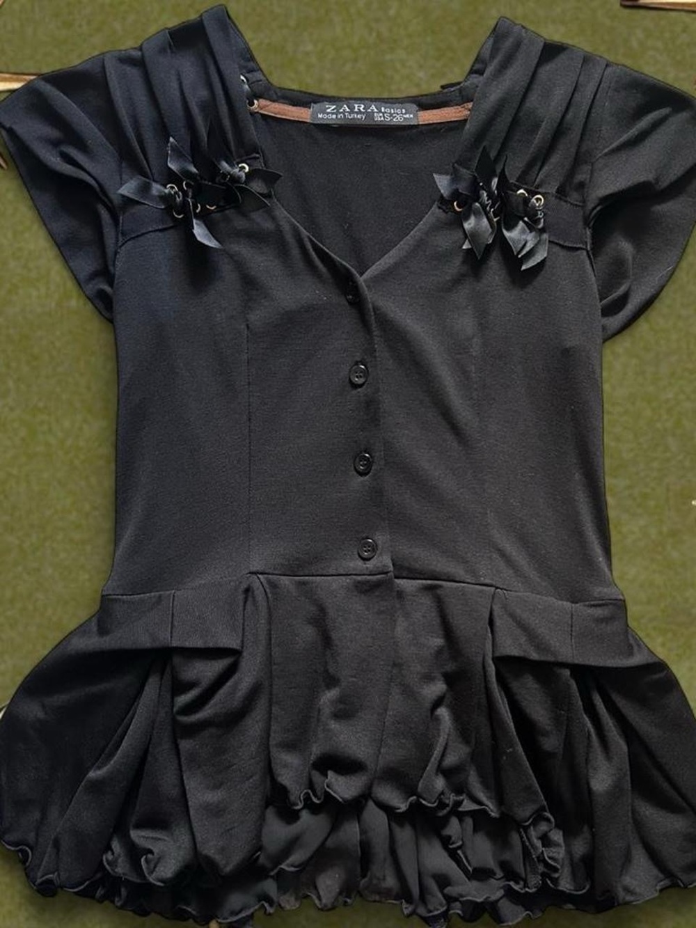 Vintage Zara Black Button Up Ruffle Blouse
